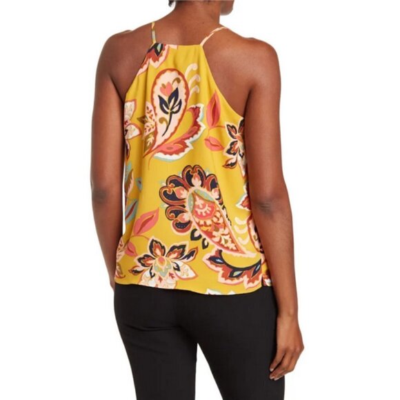 💕T TAHARI💕 V-Neck Cami ~ Yellow Multi-Color Bright Paisley Swirl XS NWT - Picture 3 of 10